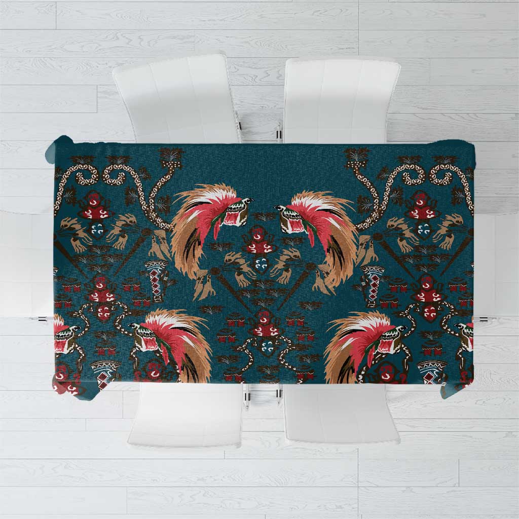 Dark Cyan Blue Bird of Batik Papua Tablecloth Exotic Natural Wealth of Papua LT9 Blue - Polynesian Pride
