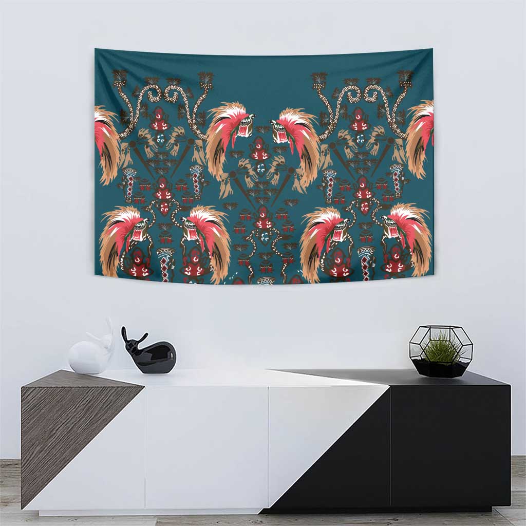 Dark Cyan Blue Bird of Batik Papua Tapestry Exotic Natural Wealth of Papua - Polynesian Pride