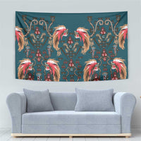 Dark Cyan Blue Bird of Batik Papua Tapestry Exotic Natural Wealth of Papua - Polynesian Pride