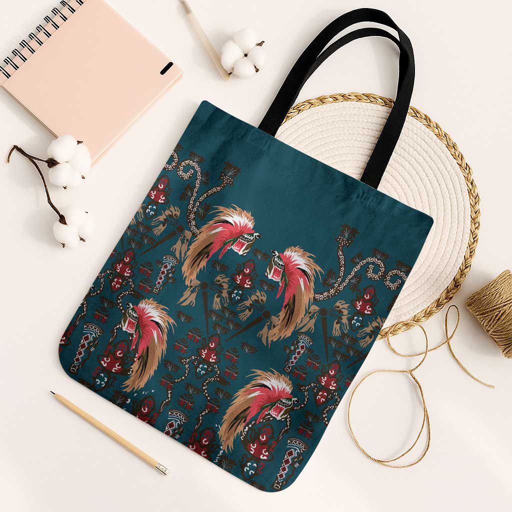 Dark Cyan Blue Bird of Batik Papua Tote Bag Exotic Natural Wealth of Papua - Polynesian Pride