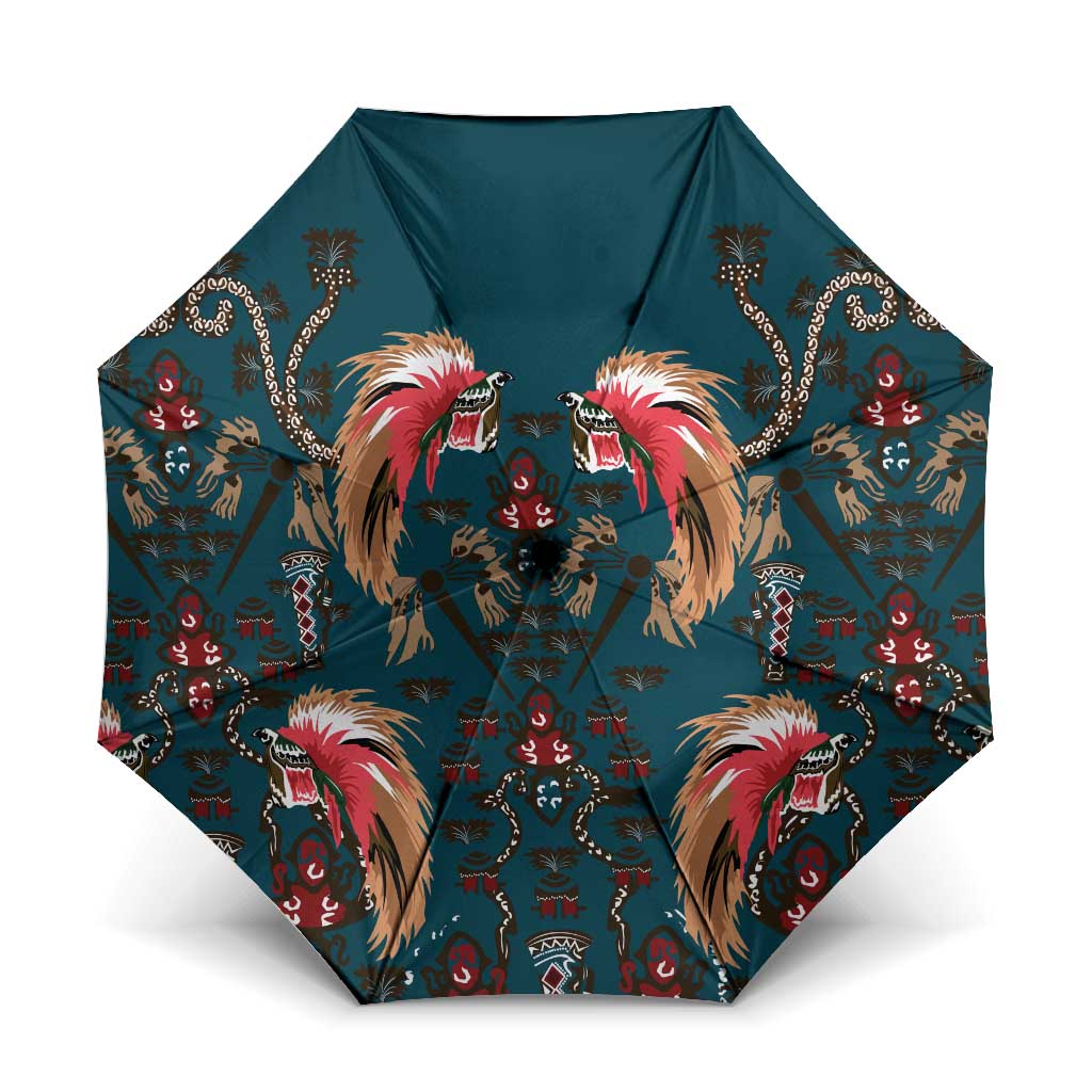 Dark Cyan Blue Bird of Batik Papua Umbrella Exotic Natural Wealth of Papua - Polynesian Pride