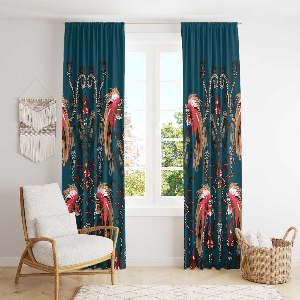 Dark Cyan Blue Bird of Batik Papua Window Curtain Exotic Natural Wealth of Papua - Polynesian Pride