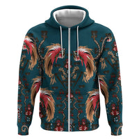 Dark Cyan Blue Bird of Batik Papua Zip Hoodie Exotic Natural Wealth of Papua - Polynesian Pride