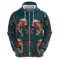 Dark Cyan Blue Bird of Batik Papua Zip Hoodie Exotic Natural Wealth of Papua - Polynesian Pride