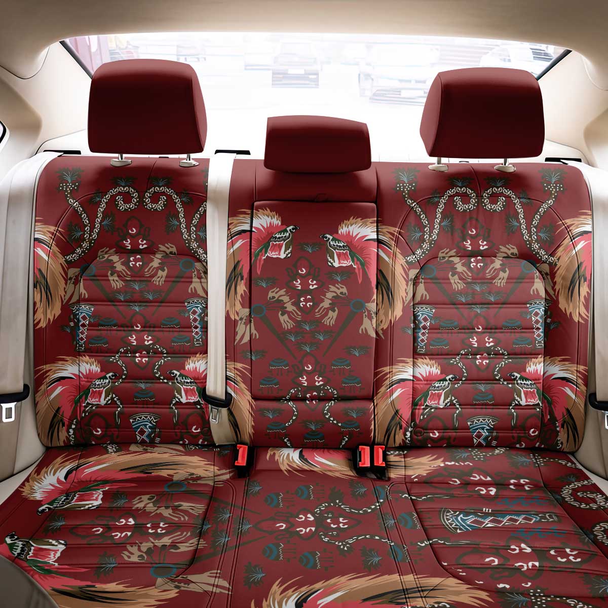 Oxblood Bird of Batik Papua Back Car Seat Cover Exotic Natural Wealth of Papua - Polynesian Pride