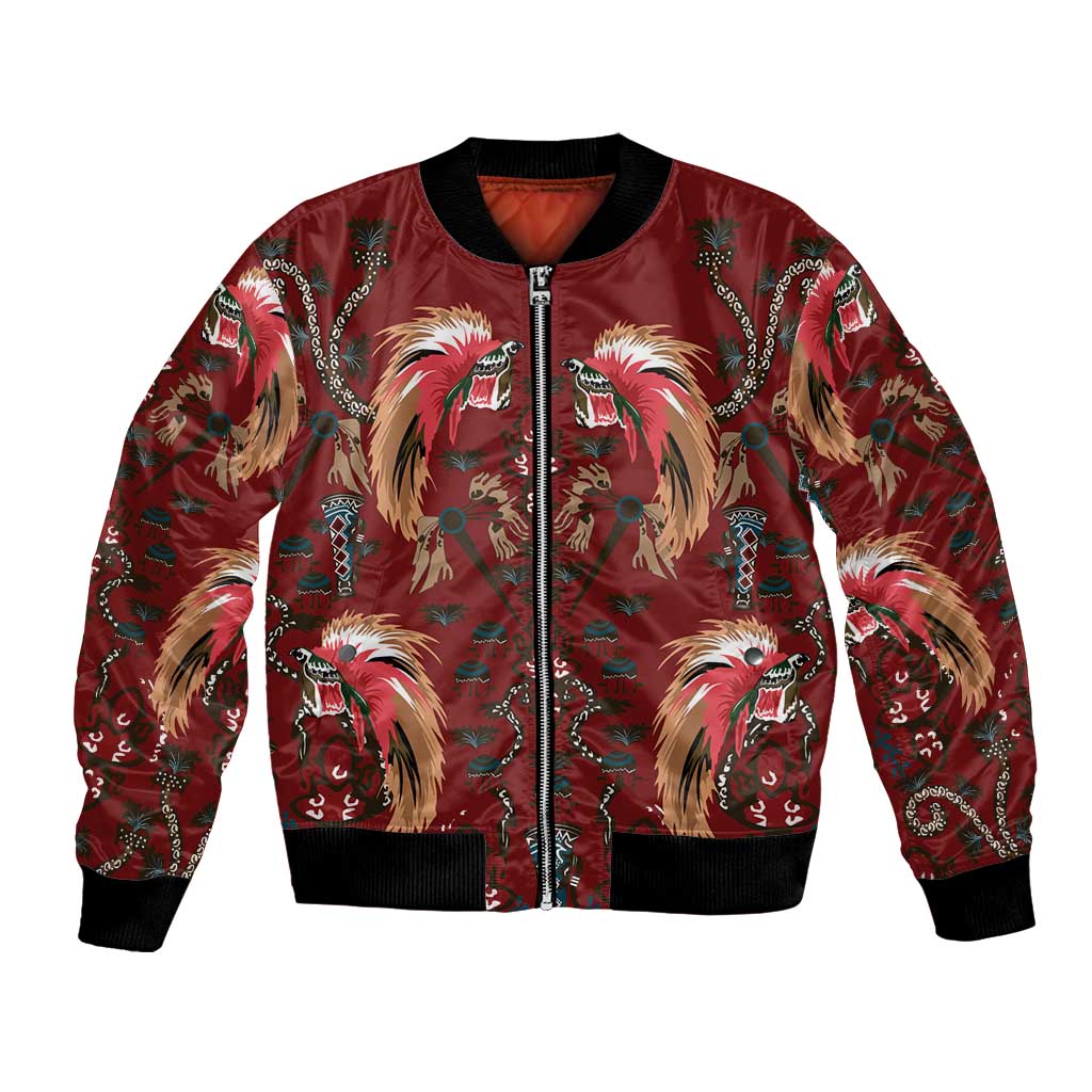 Oxblood Bird of Batik Papua Bomber Jacket Exotic Natural Wealth of Papua - Polynesian Pride