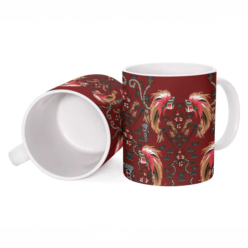 Oxblood Bird of Batik Papua Ceramic Mug Exotic Natural Wealth of Papua - Polynesian Pride