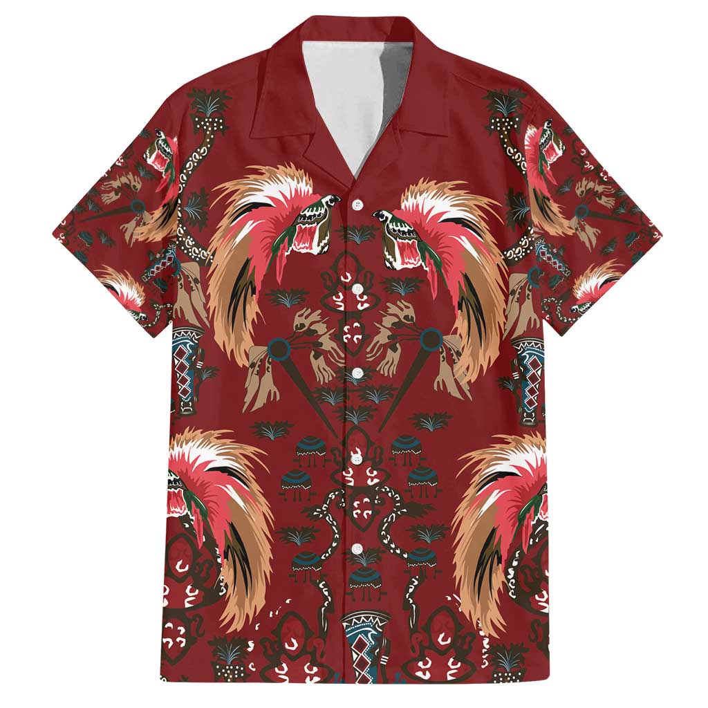Oxblood Bird of Batik Papua Family Matching Long Sleeve Bodycon Dress and Hawaiian Shirt Exotic Natural Wealth of Papua - Polynesian Pride
