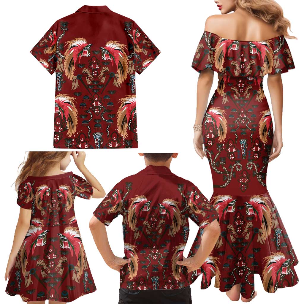 Oxblood Bird of Batik Papua Family Matching Mermaid Dress and Hawaiian Shirt Exotic Natural Wealth of Papua - Polynesian Pride