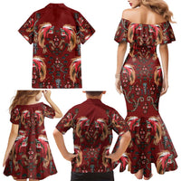 Oxblood Bird of Batik Papua Family Matching Mermaid Dress and Hawaiian Shirt Exotic Natural Wealth of Papua - Polynesian Pride
