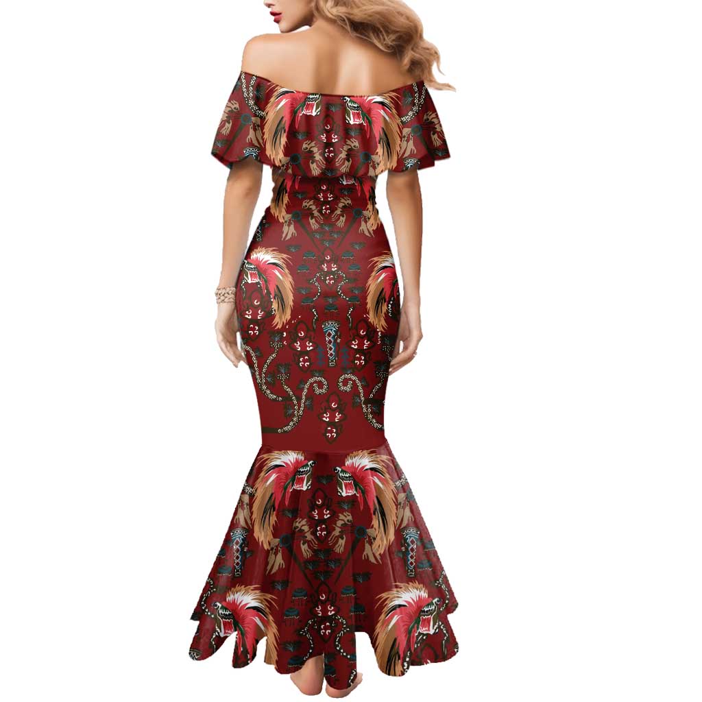 Oxblood Bird of Batik Papua Family Matching Mermaid Dress and Hawaiian Shirt Exotic Natural Wealth of Papua - Polynesian Pride