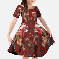 Oxblood Bird of Batik Papua Family Matching Off The Shoulder Long Sleeve Dress and Hawaiian Shirt Exotic Natural Wealth of Papua - Polynesian Pride