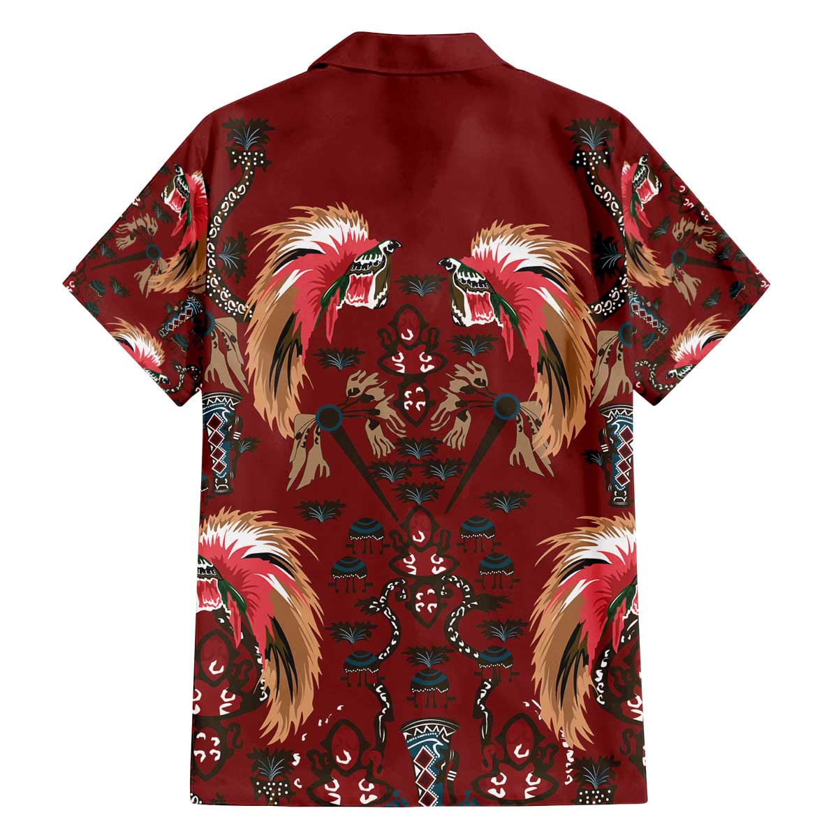 Oxblood Bird of Batik Papua Family Matching Off The Shoulder Long Sleeve Dress and Hawaiian Shirt Exotic Natural Wealth of Papua - Polynesian Pride