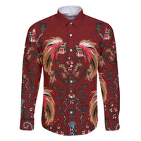 Oxblood Bird of Batik Papua Family Matching Off The Shoulder Long Sleeve Dress and Hawaiian Shirt Exotic Natural Wealth of Papua - Polynesian Pride