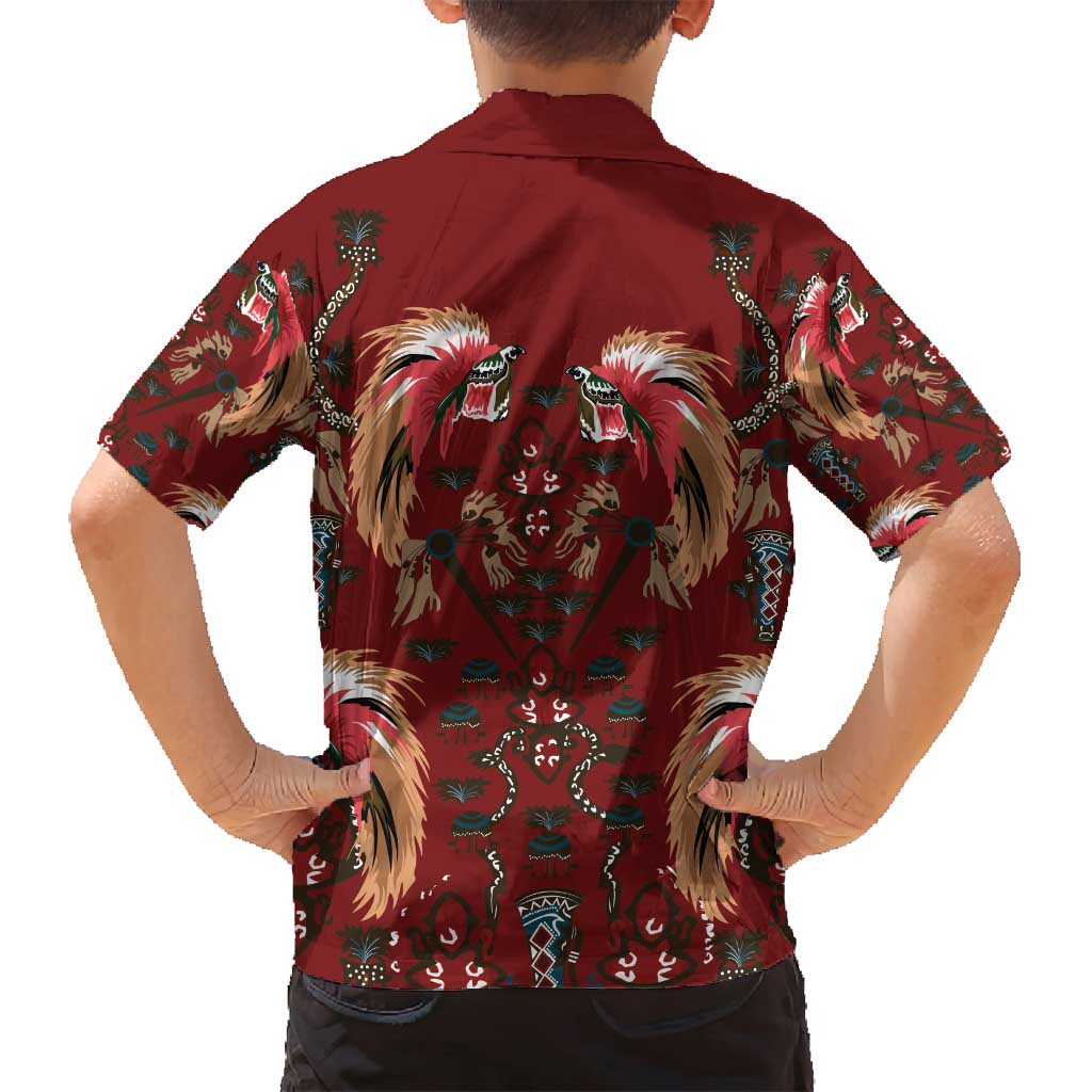 Oxblood Bird of Batik Papua Family Matching Off Shoulder Short Dress and Hawaiian Shirt Exotic Natural Wealth of Papua - Polynesian Pride