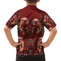Oxblood Bird of Batik Papua Family Matching Off Shoulder Short Dress and Hawaiian Shirt Exotic Natural Wealth of Papua - Polynesian Pride