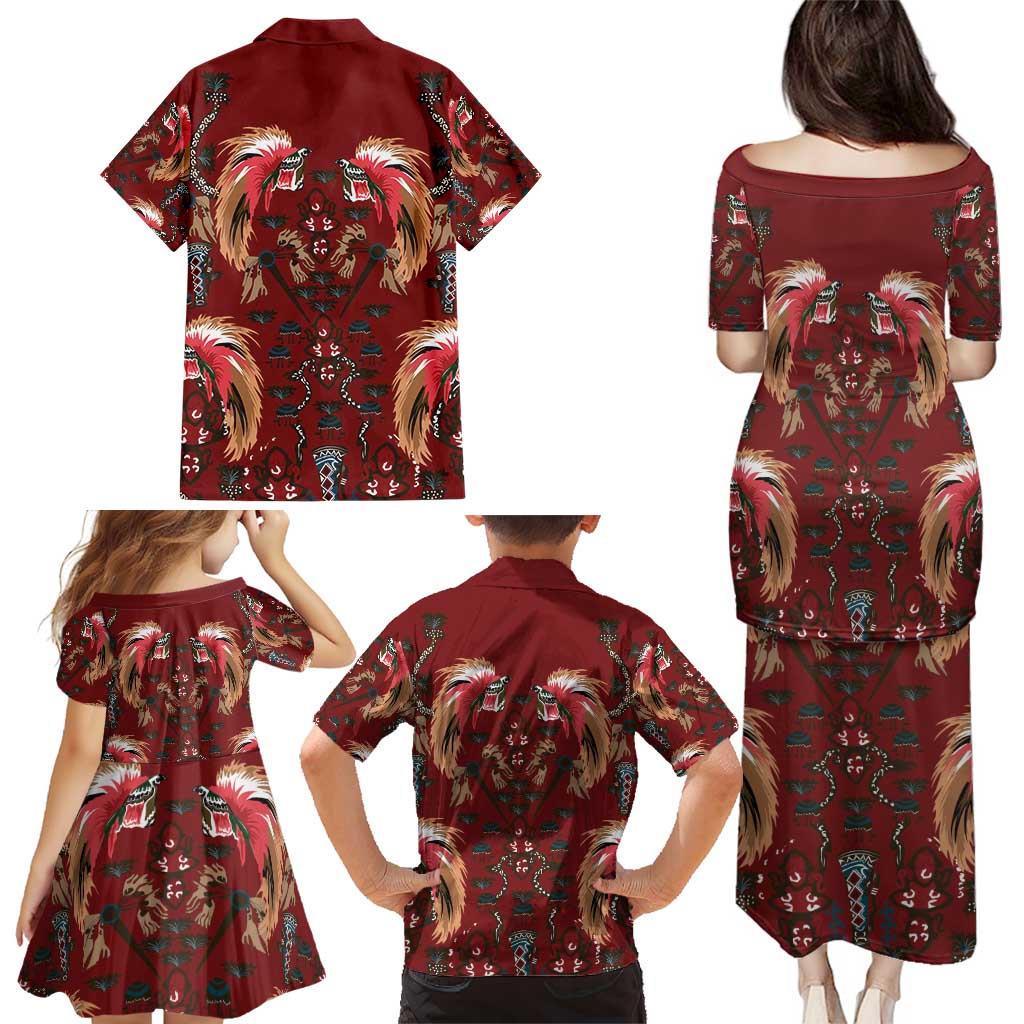 Oxblood Bird of Batik Papua Family Matching Puletasi and Hawaiian Shirt Exotic Natural Wealth of Papua - Polynesian Pride