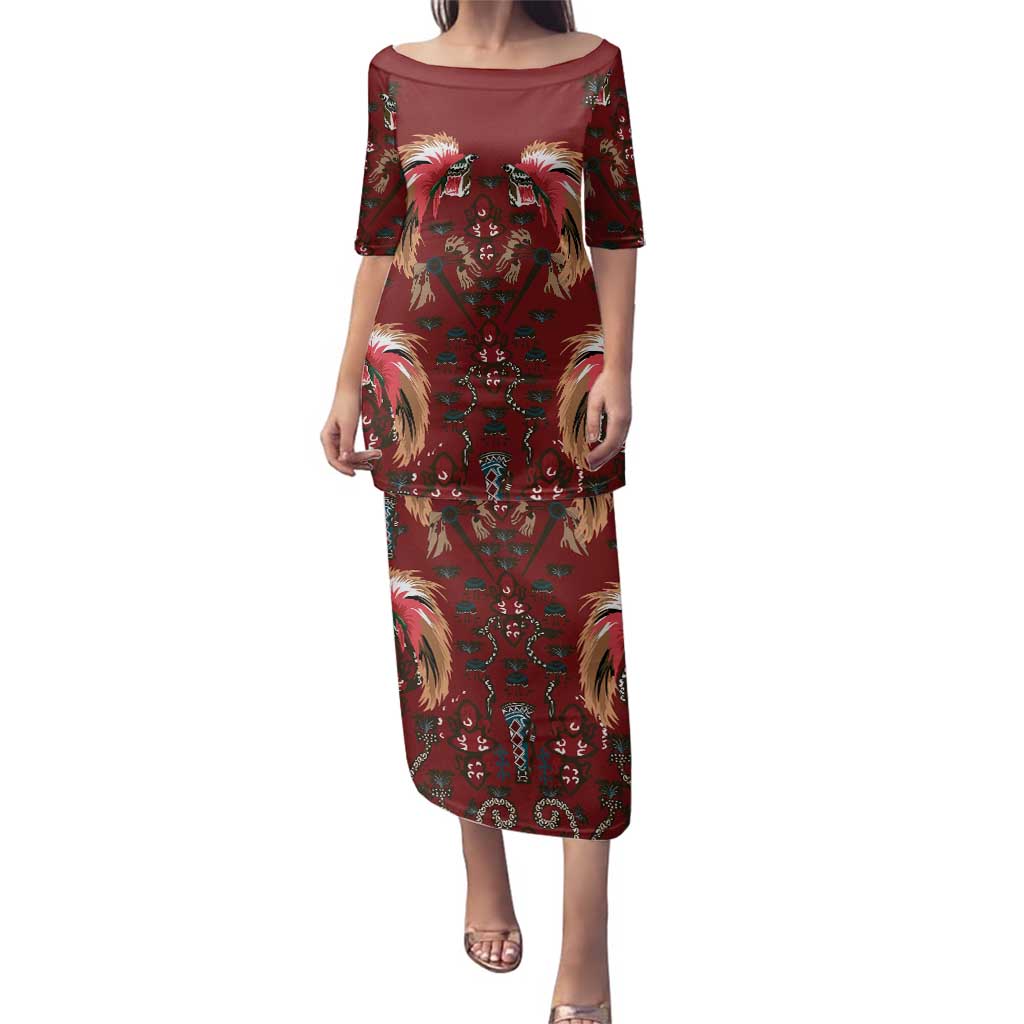 Oxblood Bird of Batik Papua Family Matching Puletasi and Hawaiian Shirt Exotic Natural Wealth of Papua - Polynesian Pride