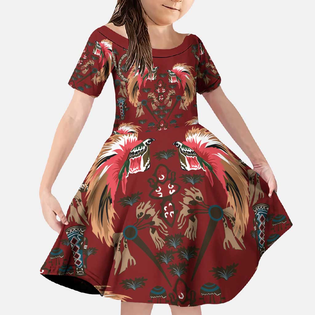 Oxblood Bird of Batik Papua Family Matching Short Sleeve Bodycon Dress and Hawaiian Shirt Exotic Natural Wealth of Papua - Polynesian Pride