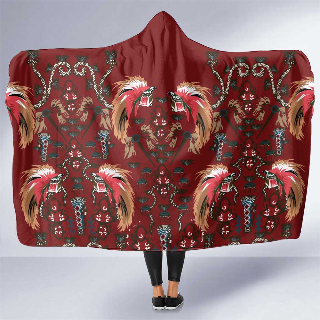 Oxblood Bird of Batik Papua Hooded Blanket Exotic Natural Wealth of Papua - Polynesian Pride
