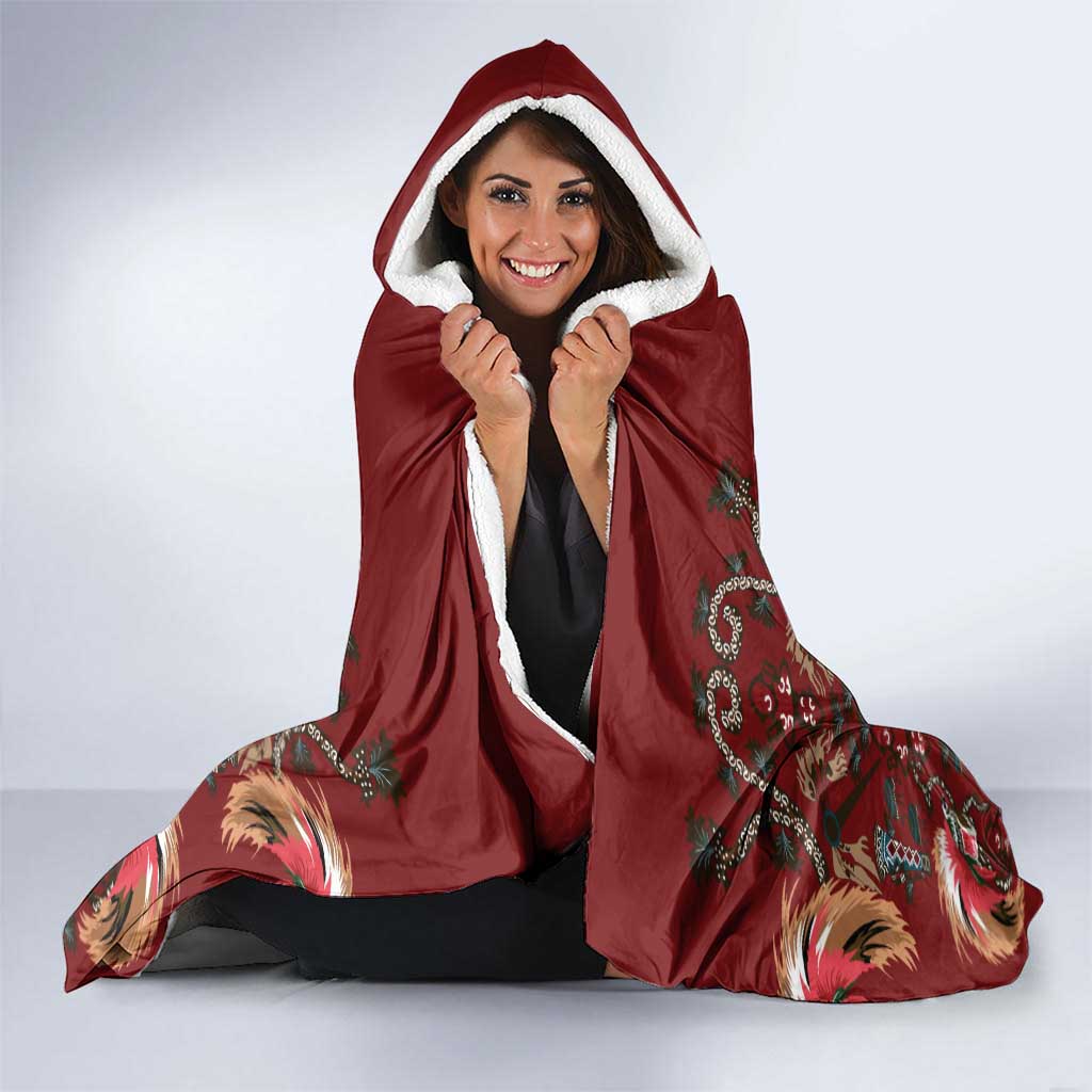 Oxblood Bird of Batik Papua Hooded Blanket Exotic Natural Wealth of Papua - Polynesian Pride