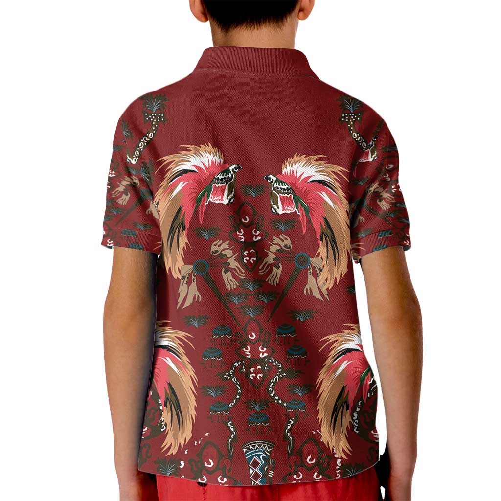 Oxblood Bird of Batik Papua Kid Polo Shirt Exotic Natural Wealth of Papua - Polynesian Pride