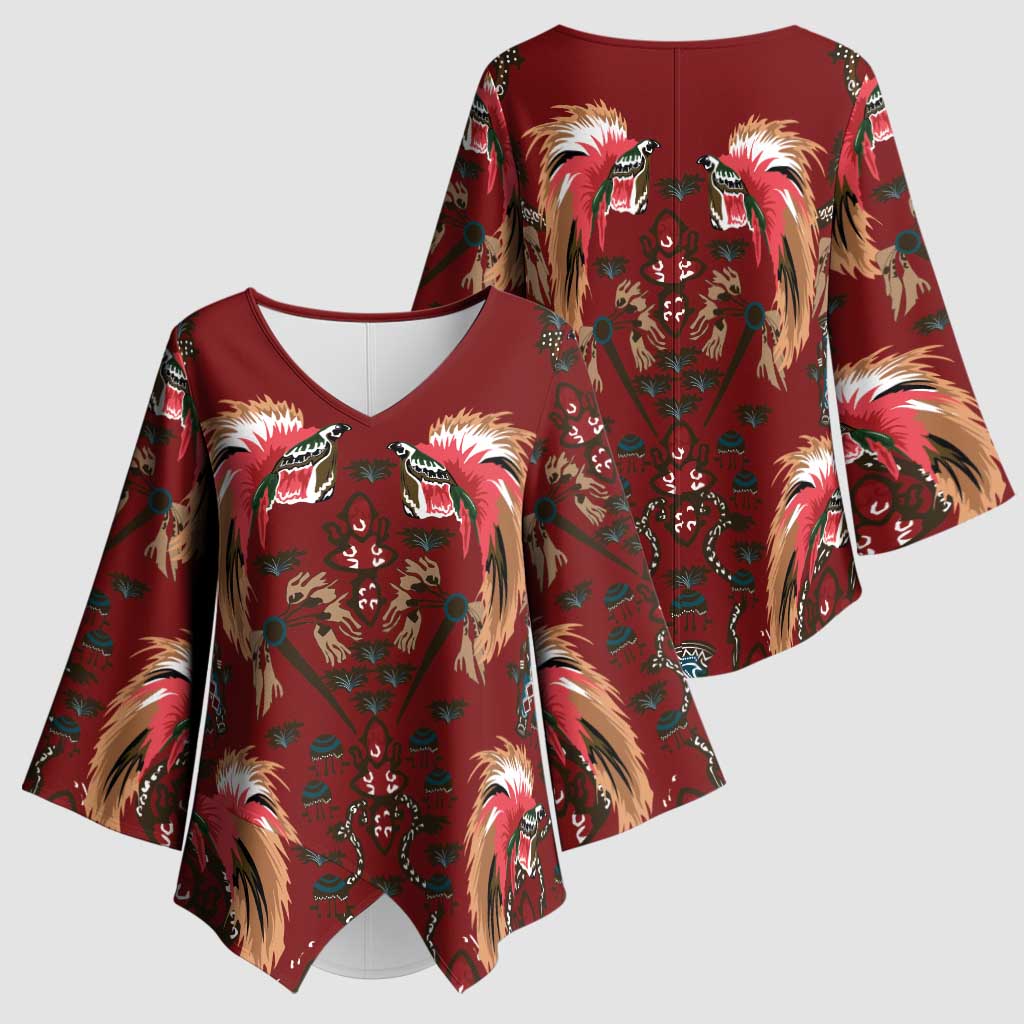 Oxblood Bird of Batik Papua Kimono Sleeve Blouse Exotic Natural Wealth of Papua - Polynesian Pride