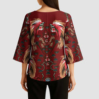 Oxblood Bird of Batik Papua Kimono Sleeve Blouse Exotic Natural Wealth of Papua - Polynesian Pride