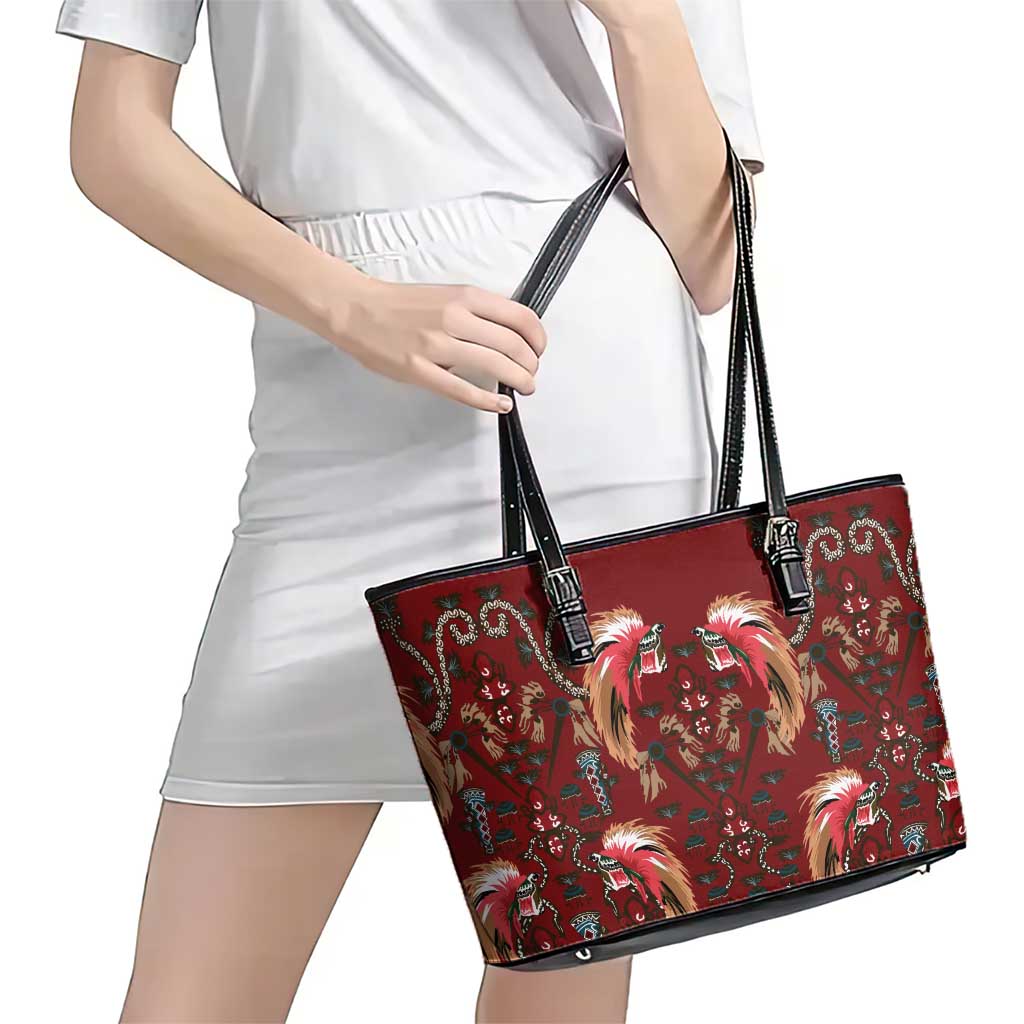 Oxblood Bird of Batik Papua Leather Tote Bag Exotic Natural Wealth of Papua - Polynesian Pride