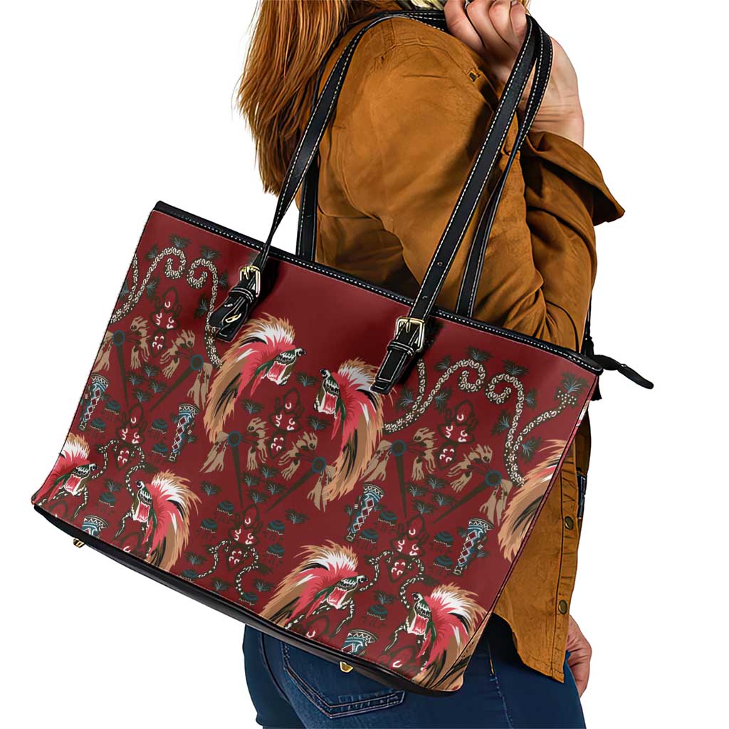 Oxblood Bird of Batik Papua Leather Tote Bag Exotic Natural Wealth of Papua - Polynesian Pride