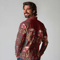 Oxblood Bird of Batik Papua Long Sleeve Polo Shirt Exotic Natural Wealth of Papua - Polynesian Pride