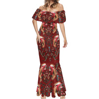 Oxblood Bird of Batik Papua Mermaid Dress Exotic Natural Wealth of Papua - Polynesian Pride