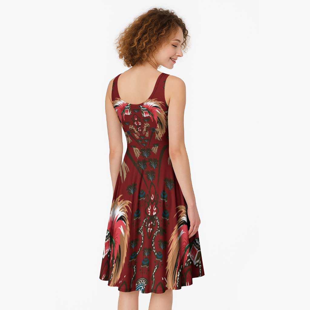 Oxblood Bird of Batik Papua Midi Dress Exotic Natural Wealth of Papua - Polynesian Pride