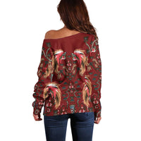 Oxblood Bird of Batik Papua Off Shoulder Sweater Exotic Natural Wealth of Papua - Polynesian Pride