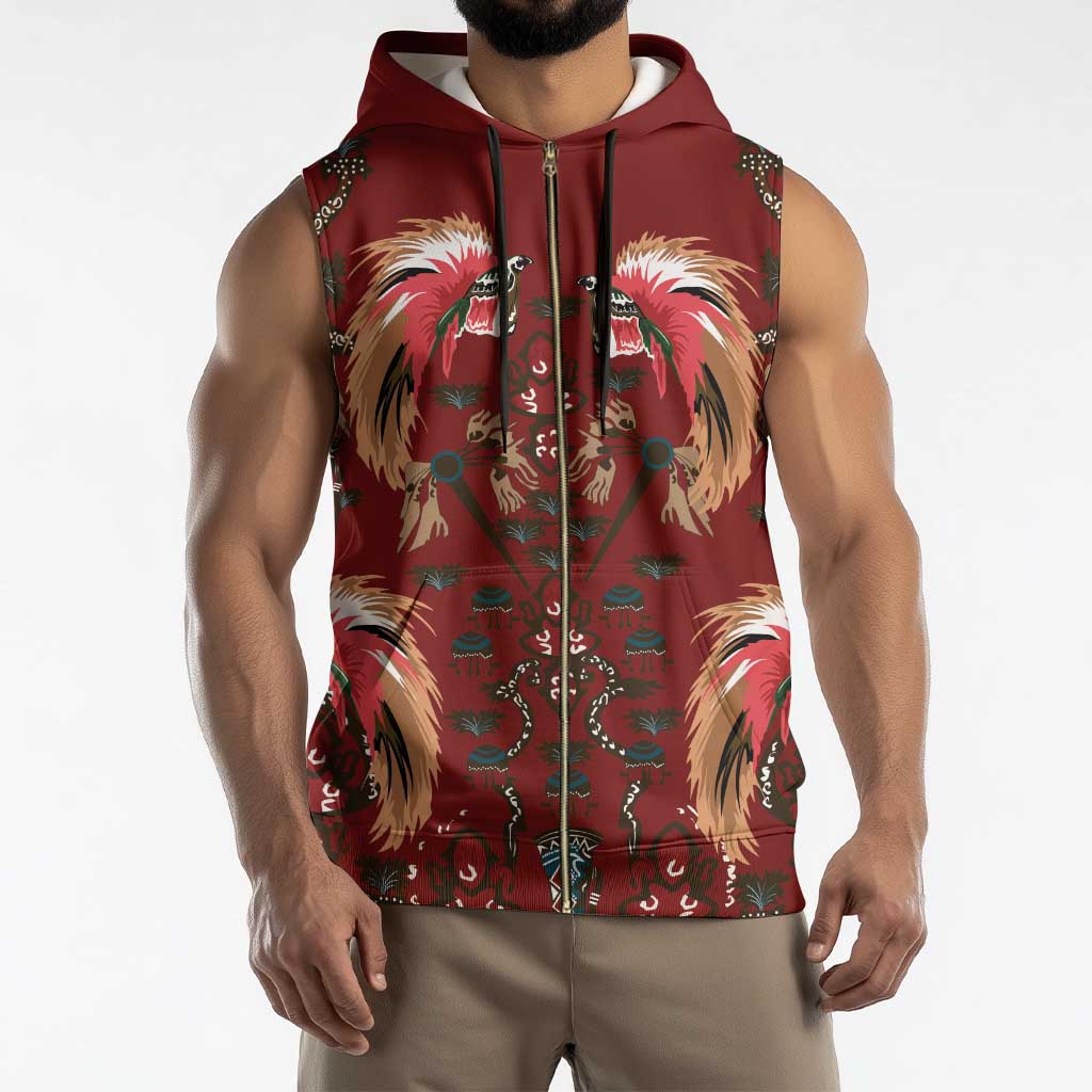Oxblood Bird of Batik Papua Sleeveless Zip Hoodie Exotic Natural Wealth of Papua - Polynesian Pride