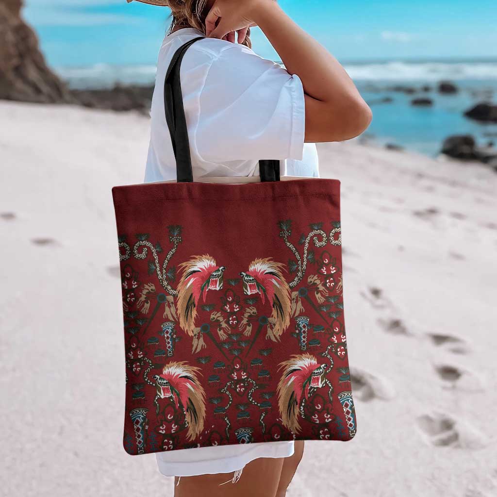 Oxblood Bird of Batik Papua Tote Bag Exotic Natural Wealth of Papua - Polynesian Pride