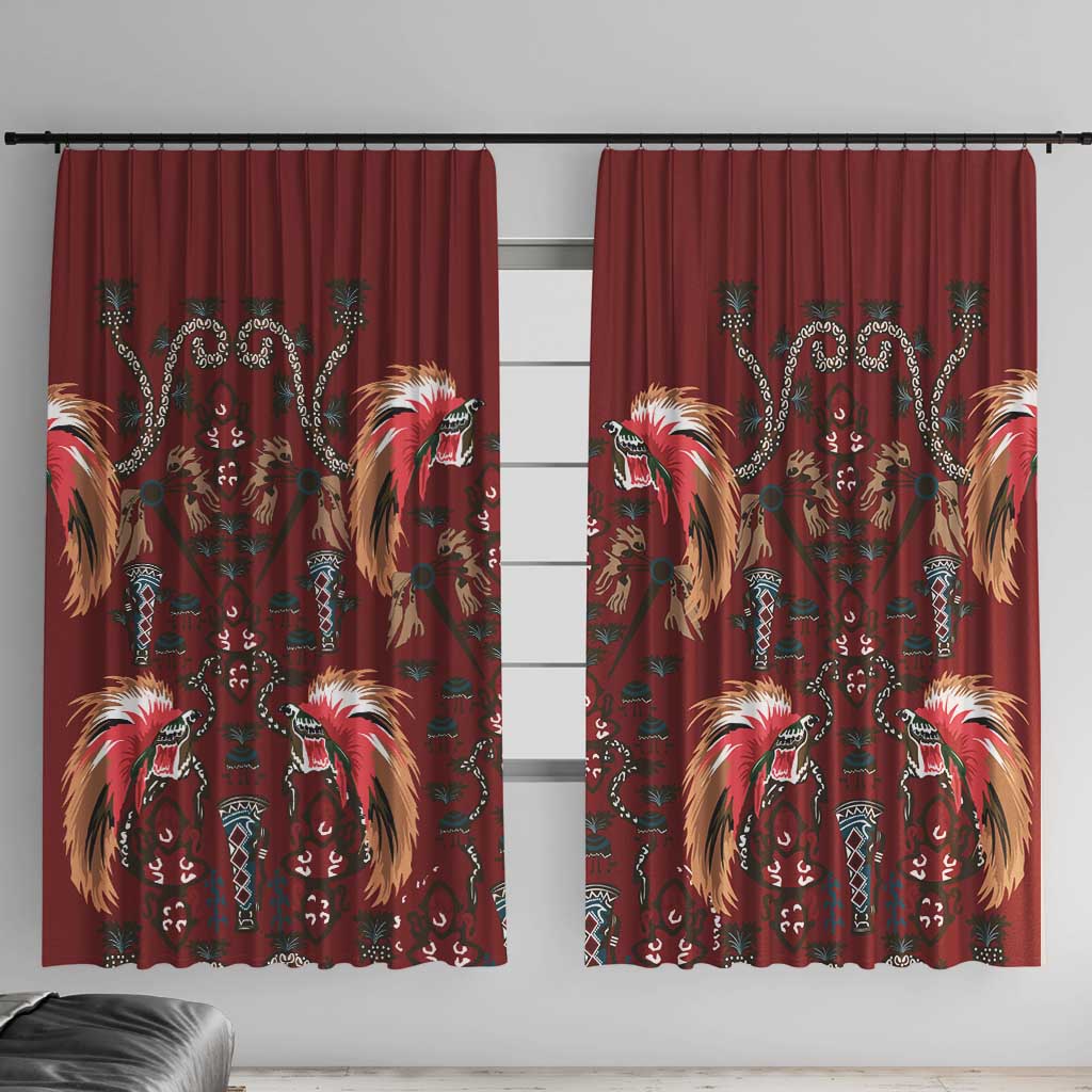 Oxblood Bird of Batik Papua Window Curtain Exotic Natural Wealth of Papua - Polynesian Pride