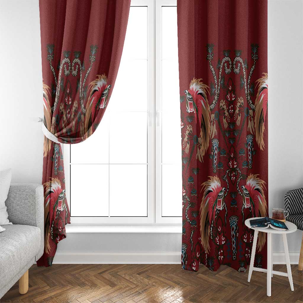 Oxblood Bird of Batik Papua Window Curtain Exotic Natural Wealth of Papua - Polynesian Pride