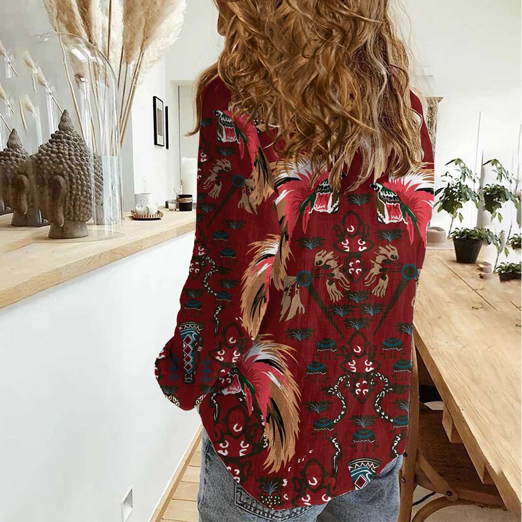 Oxblood Bird of Batik Papua Women Casual Shirt Exotic Natural Wealth of Papua - Polynesian Pride