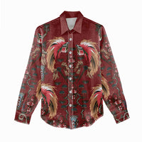 Oxblood Bird of Batik Papua Women Casual Shirt Exotic Natural Wealth of Papua - Polynesian Pride