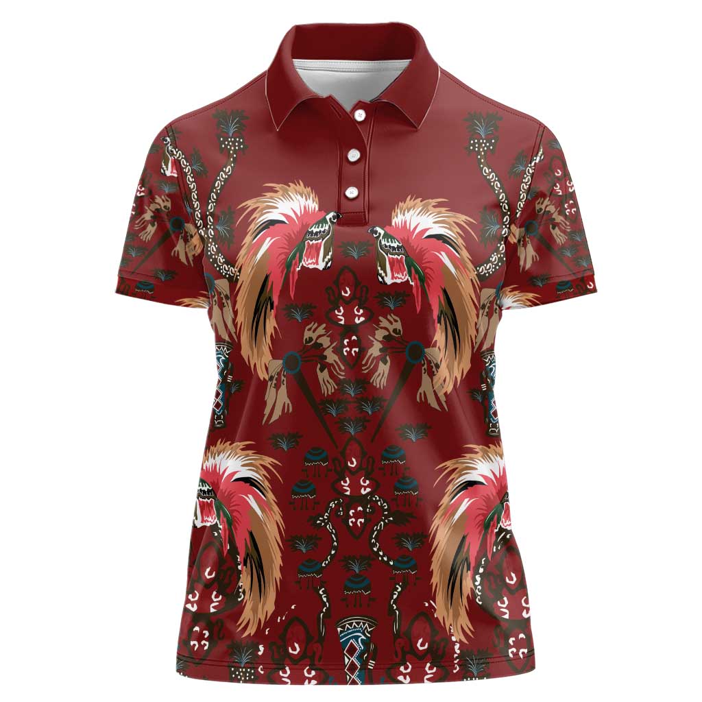 Oxblood Bird of Batik Papua Women Polo Shirt Exotic Natural Wealth of Papua - Polynesian Pride