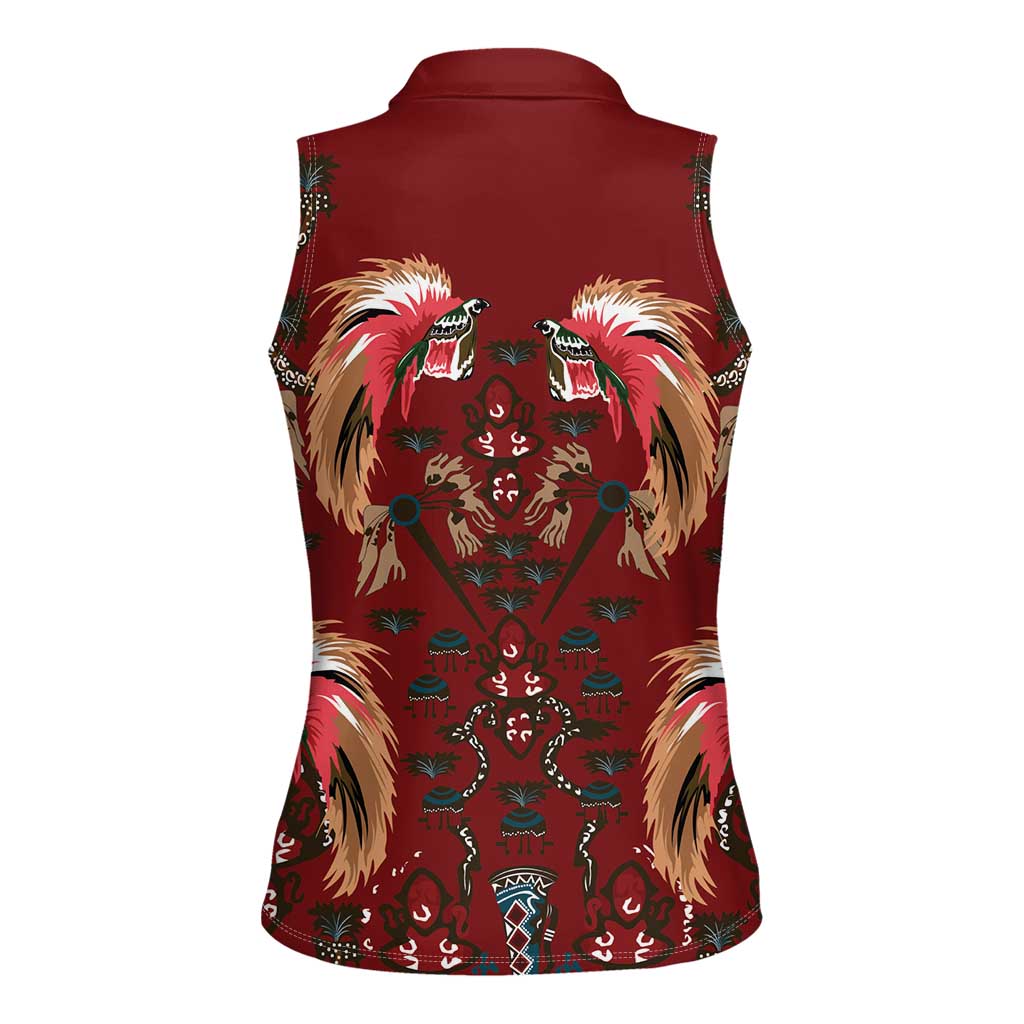 Oxblood Bird of Batik Papua Women Sleeveless Polo Shirt Exotic Natural Wealth of Papua - Polynesian Pride