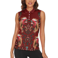 Oxblood Bird of Batik Papua Women Sleeveless Polo Shirt Exotic Natural Wealth of Papua - Polynesian Pride