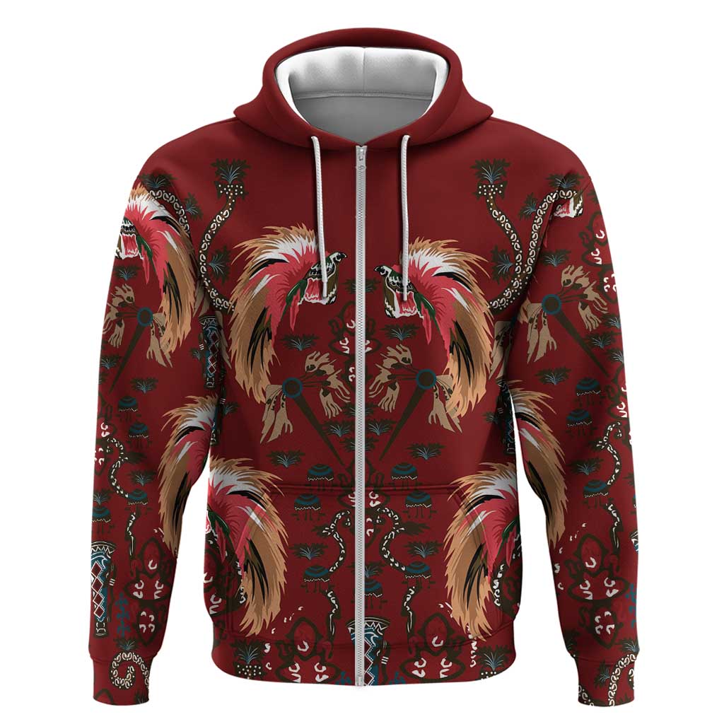 Oxblood Bird of Batik Papua Zip Hoodie Exotic Natural Wealth of Papua - Polynesian Pride