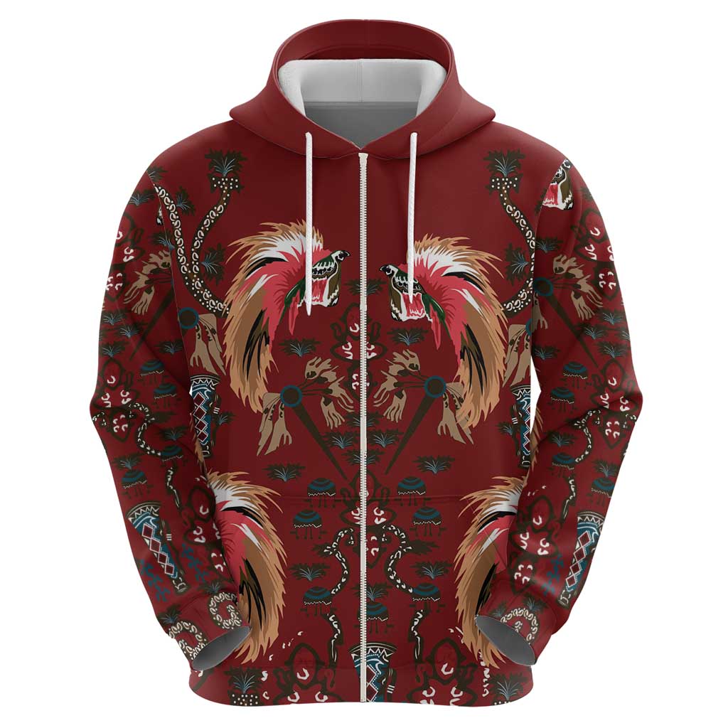 Oxblood Bird of Batik Papua Zip Hoodie Exotic Natural Wealth of Papua - Polynesian Pride