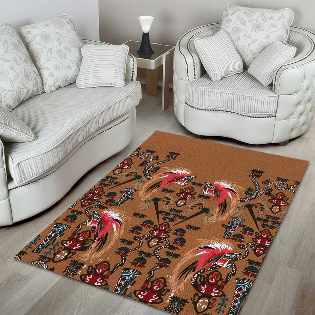 Terracotta Bird of Batik Papua Area Rug Exotic Natural Wealth of Papua - Polynesian Pride