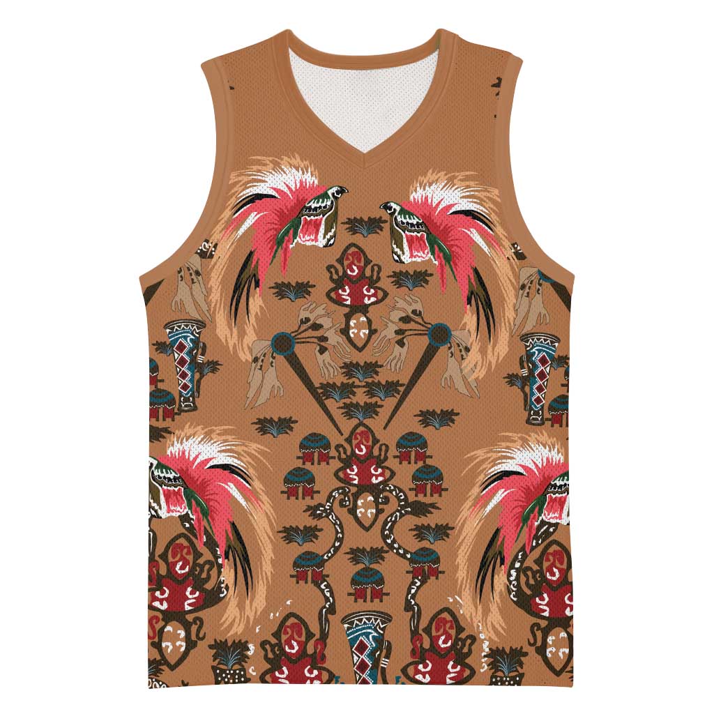 Terracotta Bird of Batik Papua Basketball Jersey Exotic Natural Wealth of Papua LT9 Unisex Gold - Polynesian Pride
