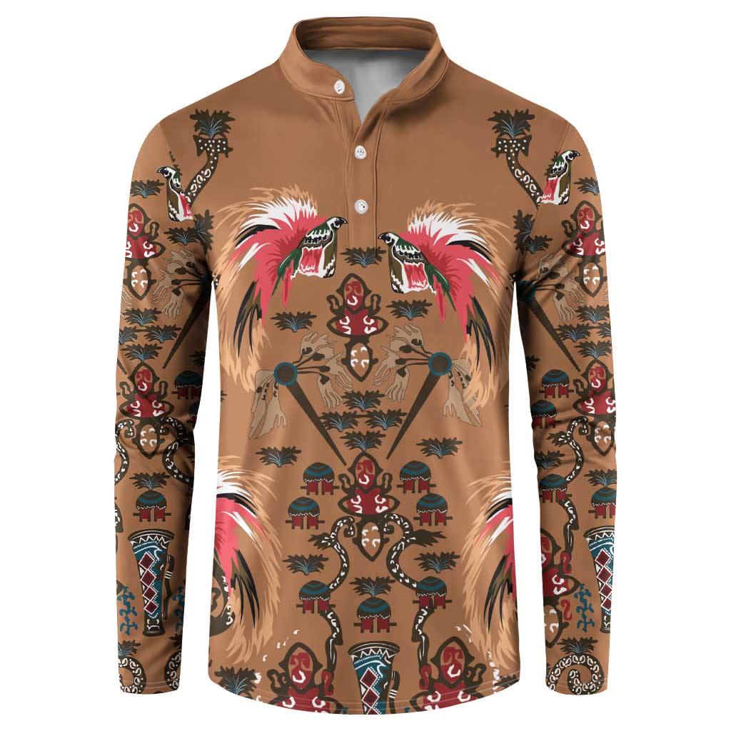 Terracotta Bird of Batik Papua Button Sweatshirt Exotic Natural Wealth of Papua LT9 Gold - Polynesian Pride