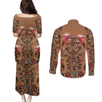 Terracotta Bird of Batik Papua Couples Matching Puletasi and Long Sleeve Button Shirt Exotic Natural Wealth of Papua - Polynesian Pride