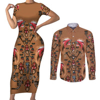 Terracotta Bird of Batik Papua Couples Matching Short Sleeve Bodycon Dress and Long Sleeve Button Shirt Exotic Natural Wealth of Papua - Polynesian Pride